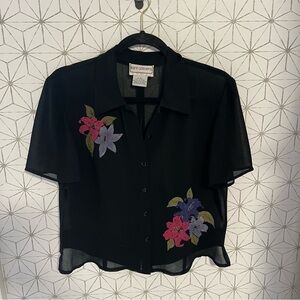 Vintage Polyester Floral Beaded Top